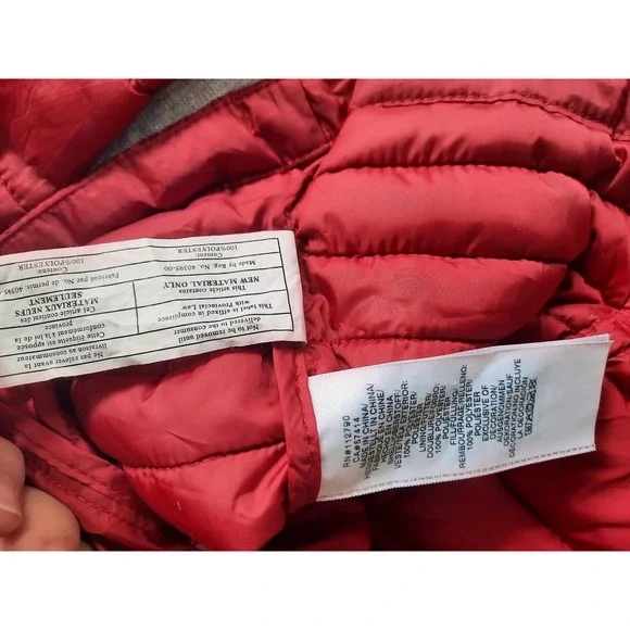 True Religion Mens Large Art Logo Full Zip Down Puffer Jacket Red Pure Polyester